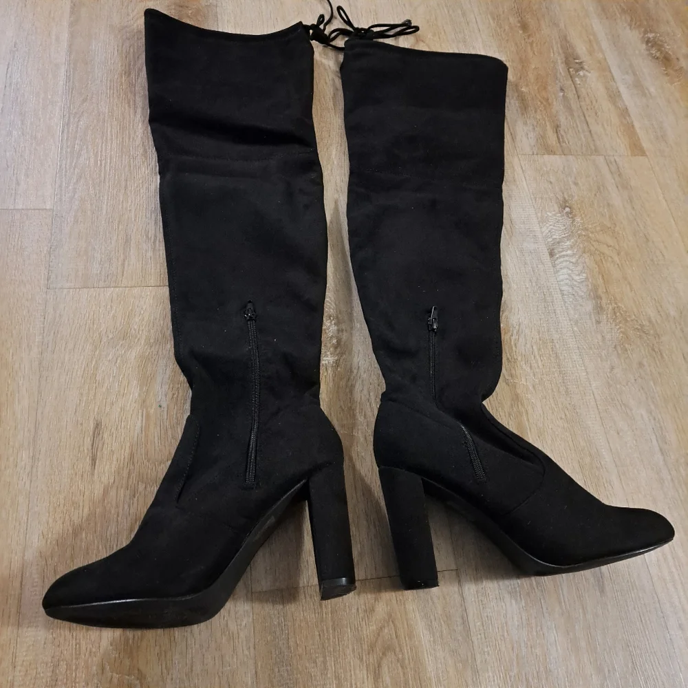 Fashion Nova Black Over The Knee-High Suede Heeled Boots Women's Size 9